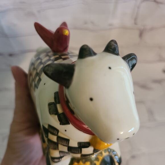 Debbie Mumm Sakura Creamer Checkered Cow Red Bird Sunflower Farmhouse Decor - Picture 3 of 7